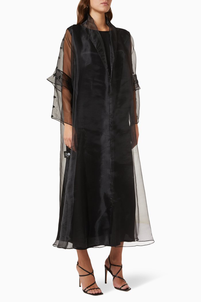 

Sequin Embellished Abaya in Organza, Black