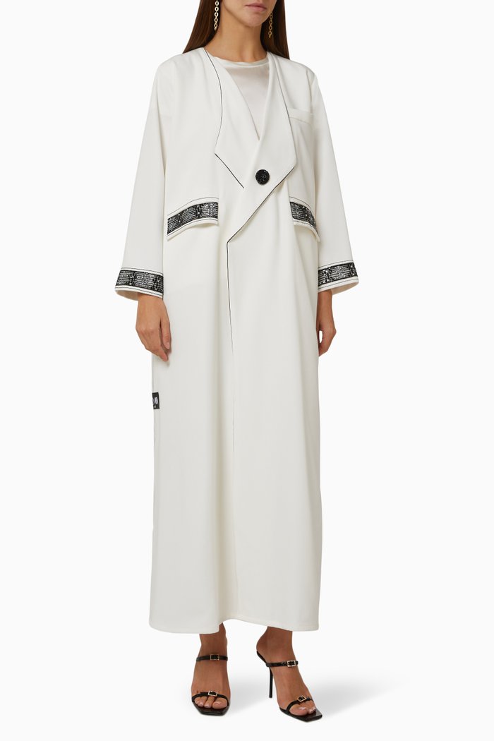 

Embroidered Blazer Abaya in Crepe, White