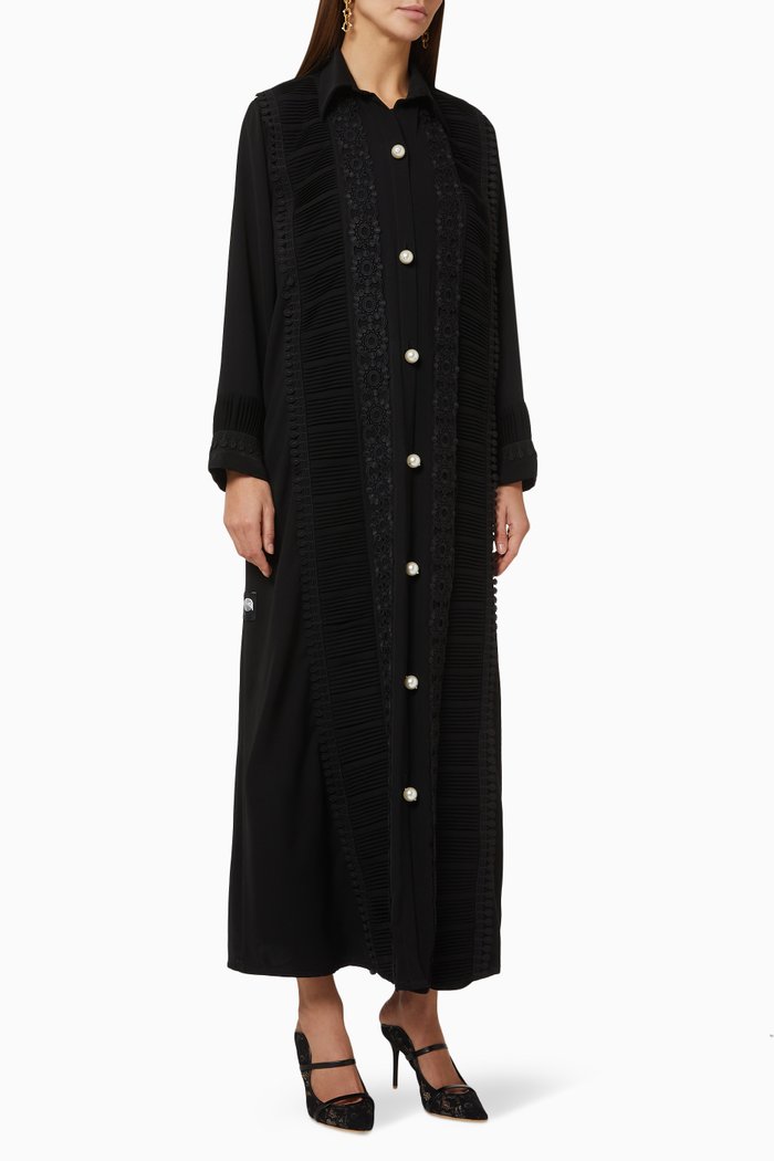 

Pearl Embellished Abaya in Crepe, Black