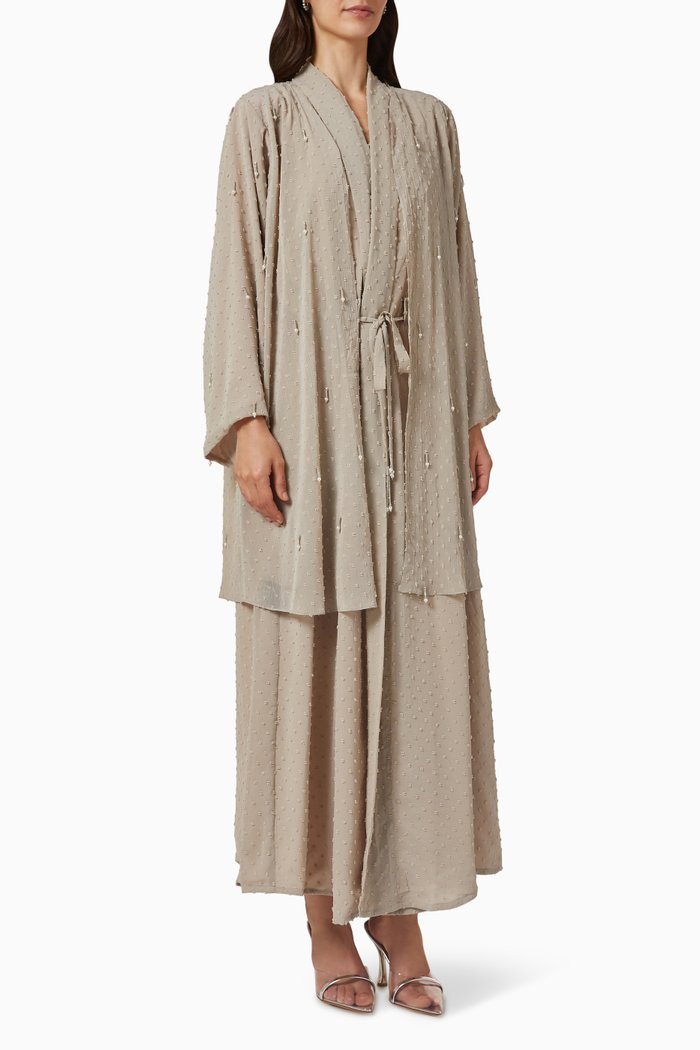 

Embellished Abaya in Swiss Dot Chiffon, Neutral