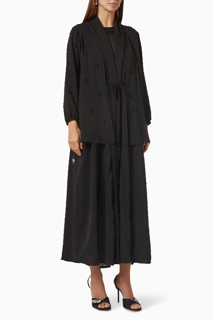 

Embellished Abaya in Swiss Dot Chiffon, Black