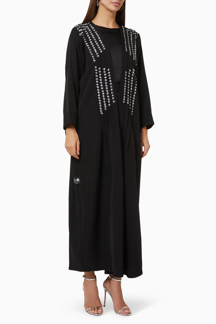 

Snap-button Embellished Abaya in Crepe, Black
