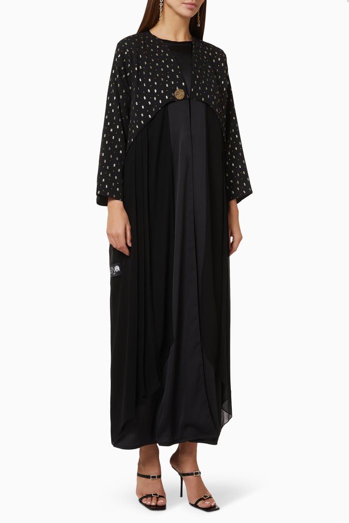

Embroidered Panel Abaya in Crepe, Black