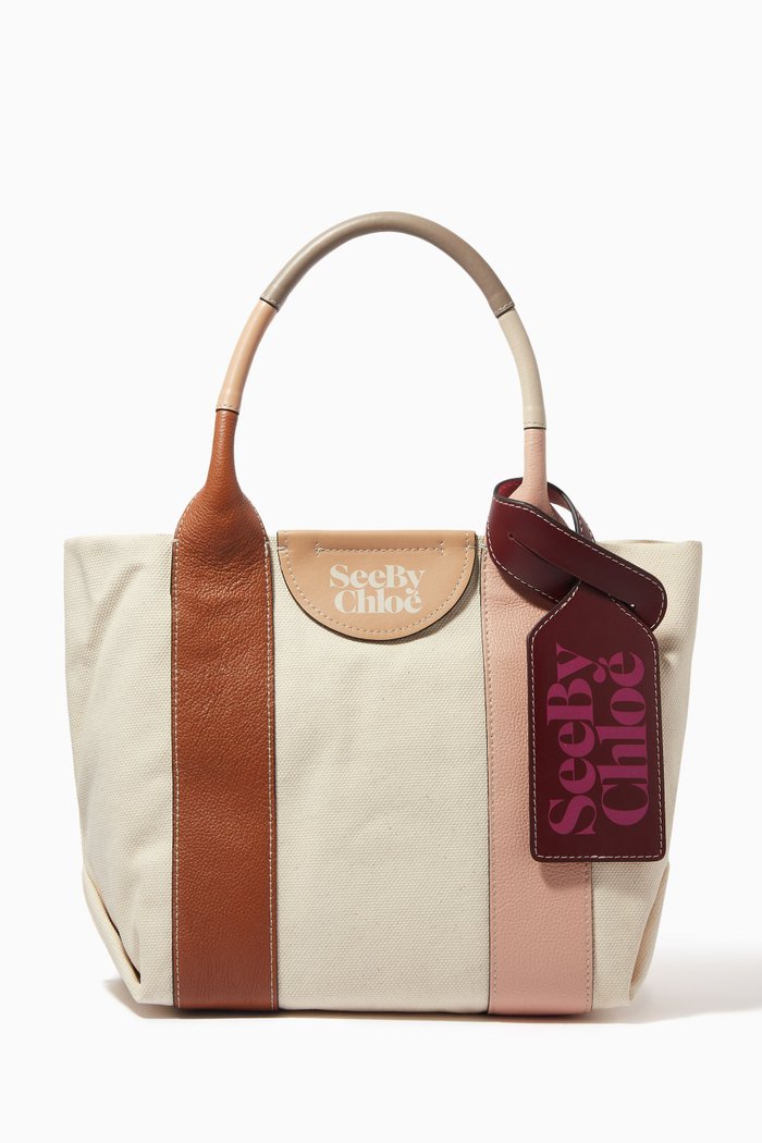 

Small Laetizia Tote Bag in Canvas & Leather, Brown