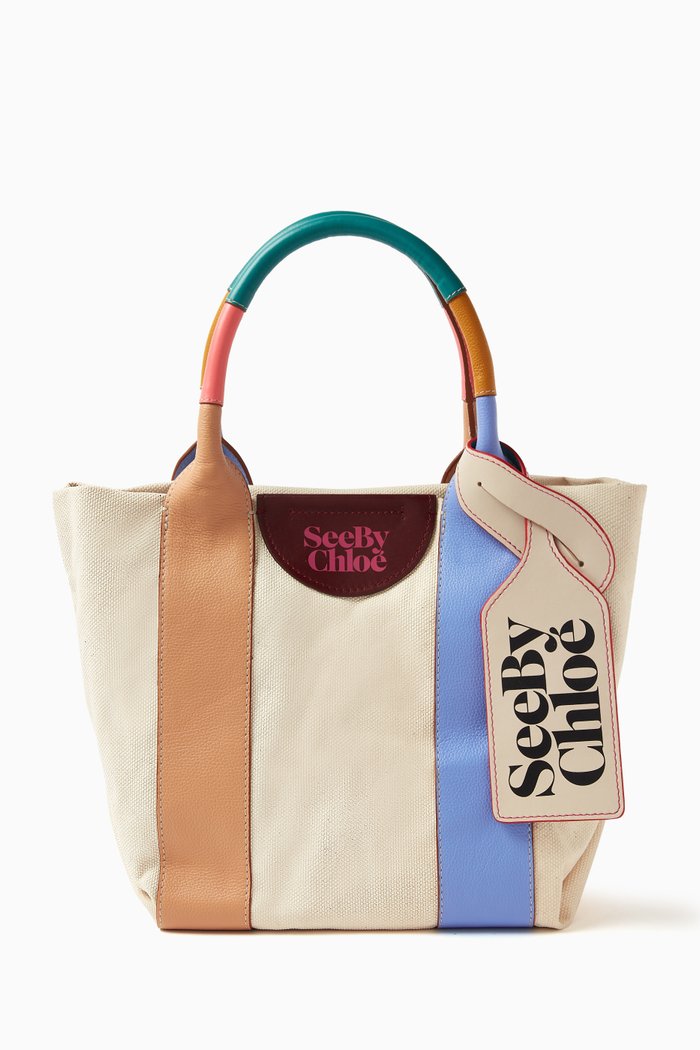 

Small Laetizia Tote Bag in Canvas & Leather, Blue