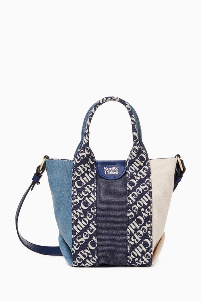 

Laetizia Mini Tote Bag in Canvas & Denim, Blue