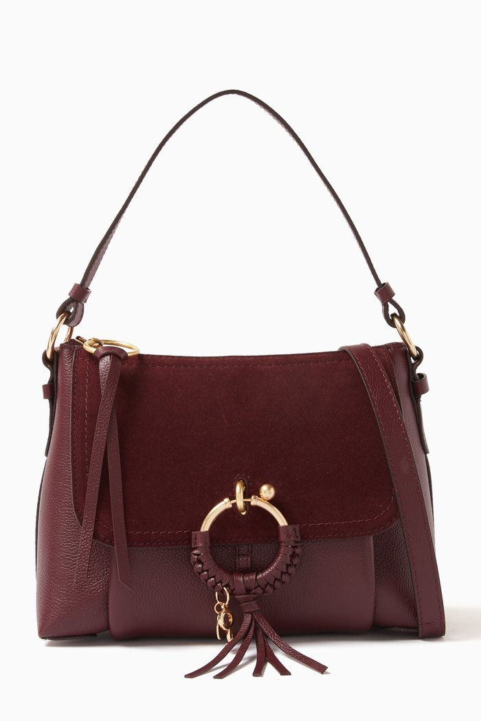 

Joan Small Crossbody Bag in Suede & Grained Leather, Burgundy