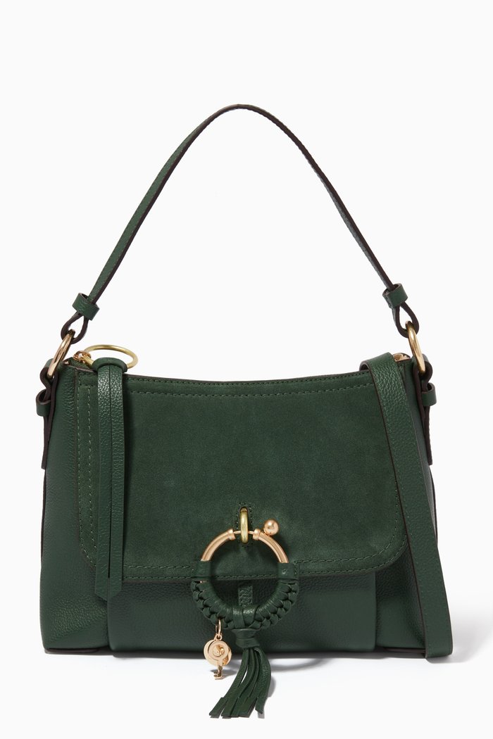 Joan Small Crossbody Bag in Suede & Grained Leather, Green