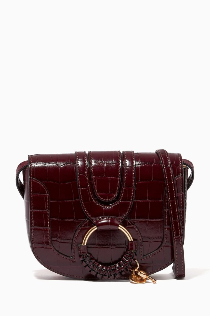 

Hana Mini Crossbody Bag in Croc-embossed Leather, Brown
