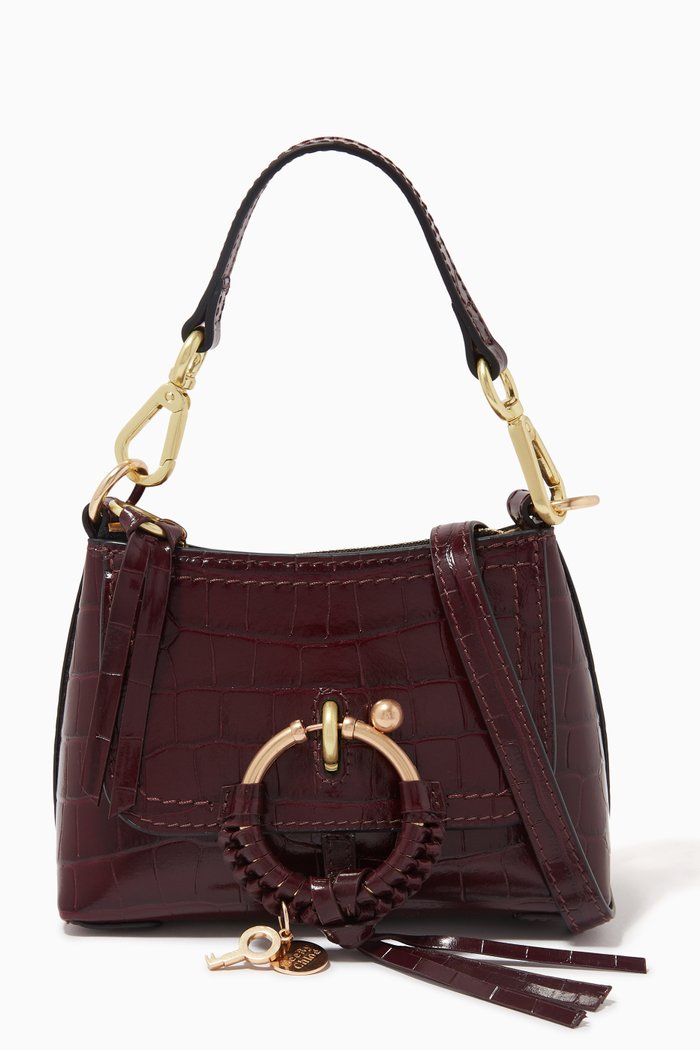 

Joan Mini Crossbody Bag in Croc-embossed Leather, Brown