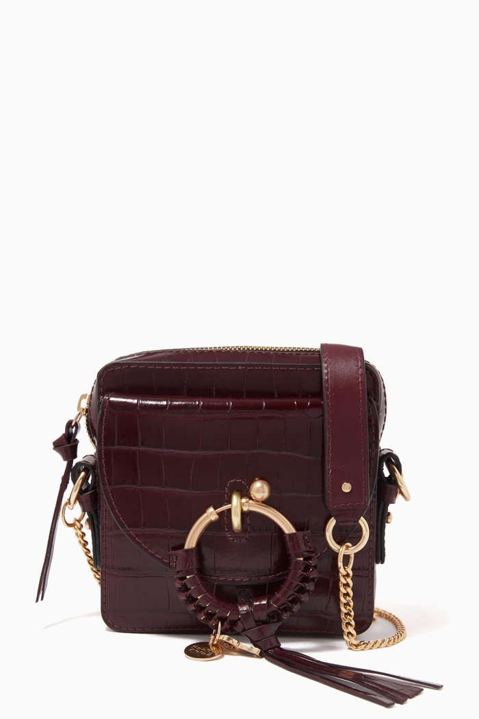 Joan Camera Bag in Croc-embossed Leather, Brown
