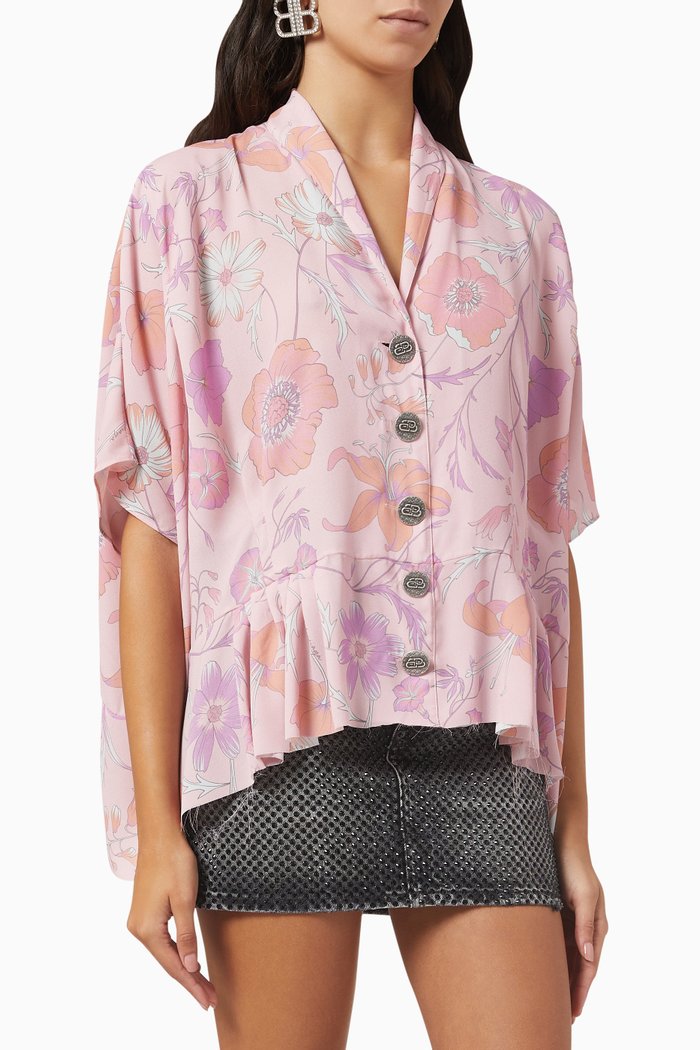 

Floral Oversized Blouse in Viscose, Pink