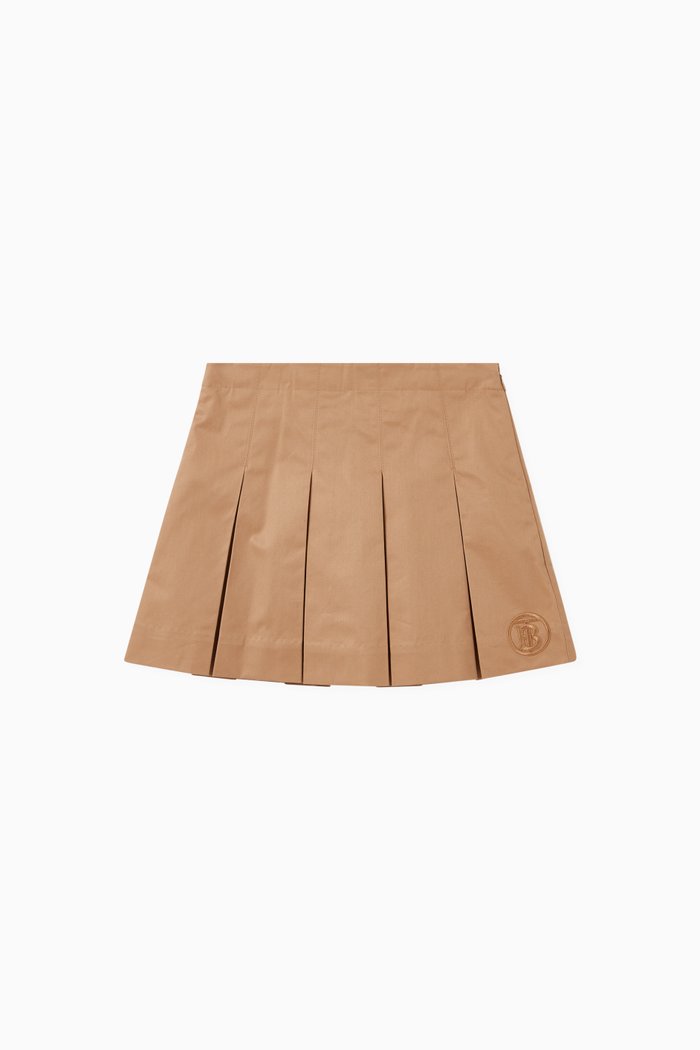 Gaya Monogram Pleated Skirt in Cotton Twill, Neutral