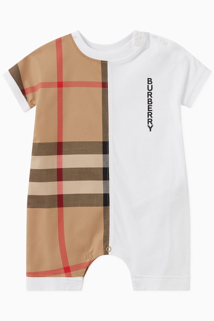 

Lennox Half Check Romper in Cotton Jersey, White