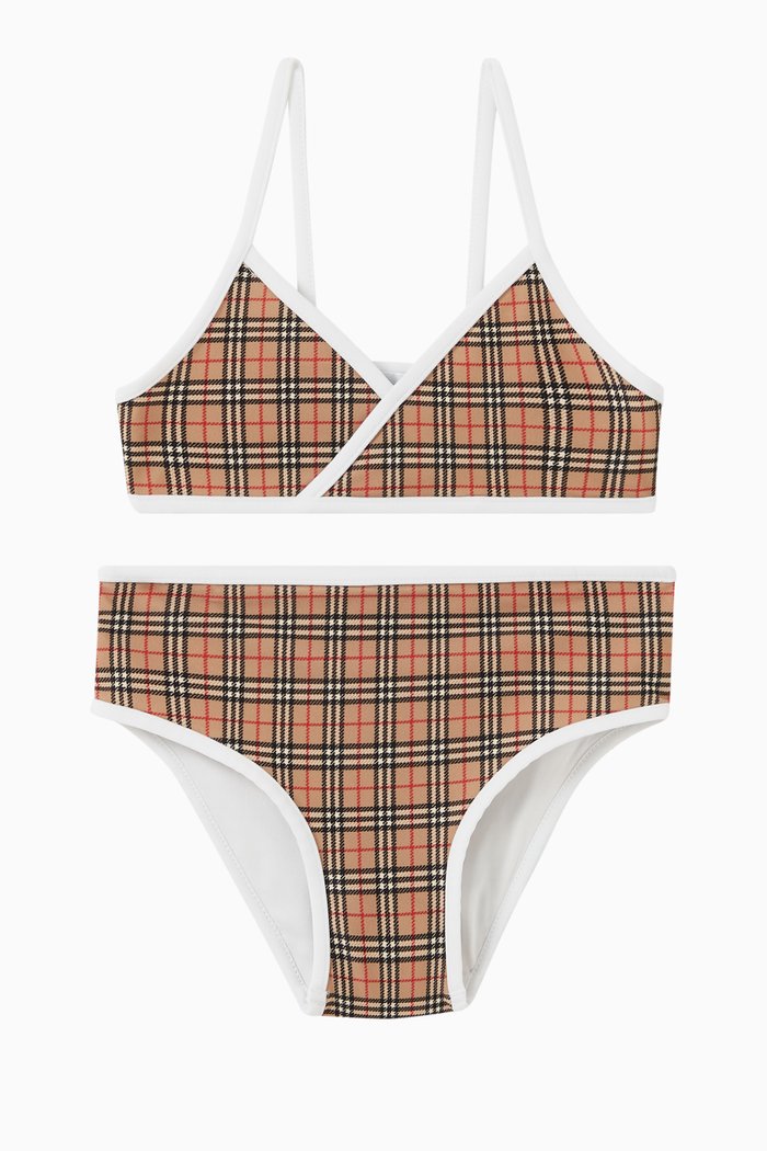 

Crosby Check Print Bikini Set in Recycled Polyester, Neutral
