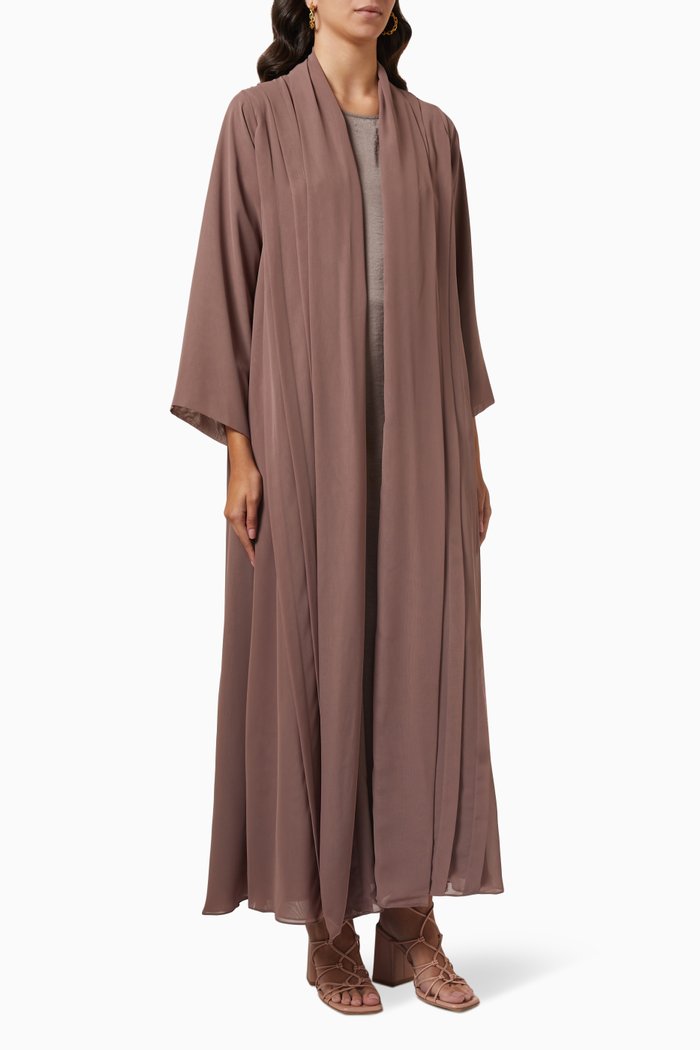

4-piece Abaya Set in Chiffon & Matte Satin, Brown
