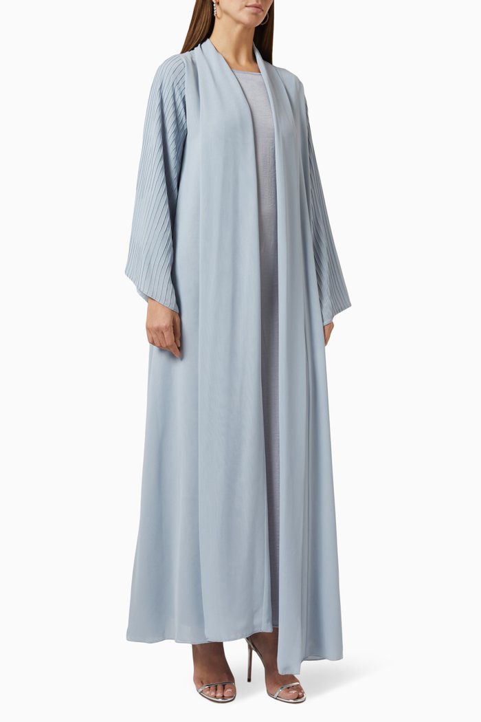 

4-piece Topstitch Abaya Set in Chiffon & Matte Satin, Blue