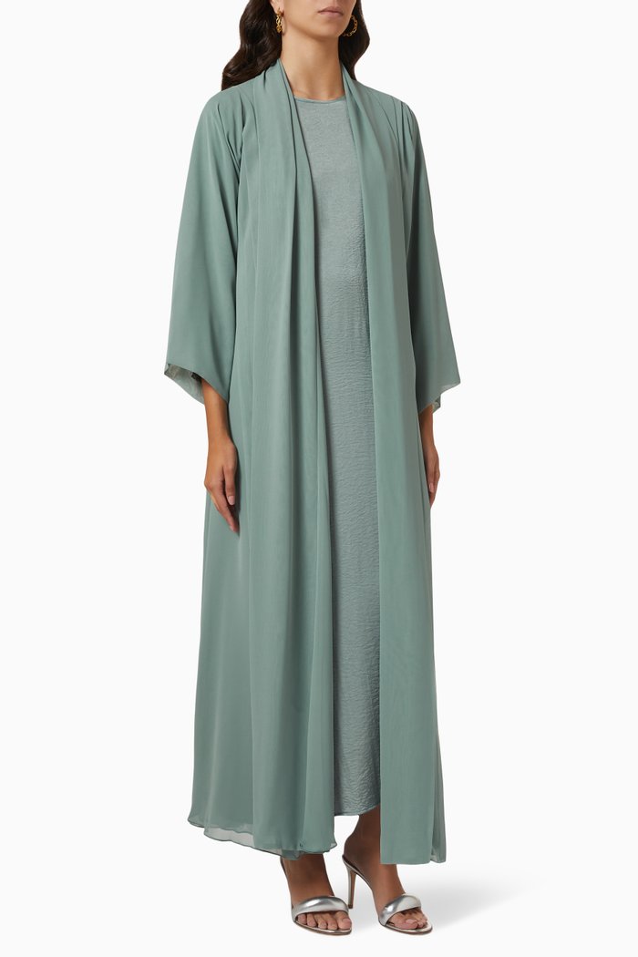 Abaya Set in Chiffon & Satin, Green