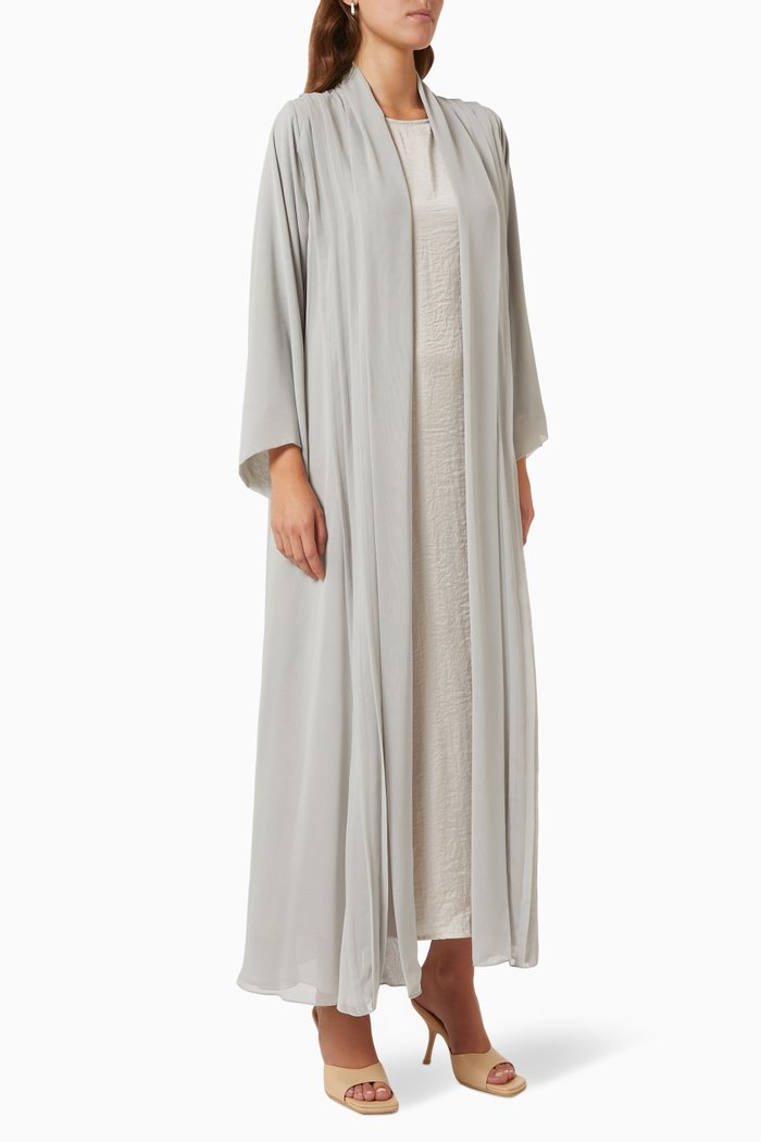 Abaya Set in Chiffon & Matte Satin, Grey