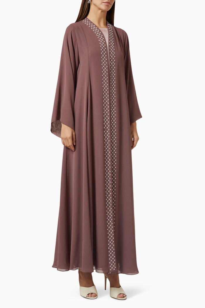 

3-piece Embellished Abaya Set in Chiffon & Textured Organza, Neutral