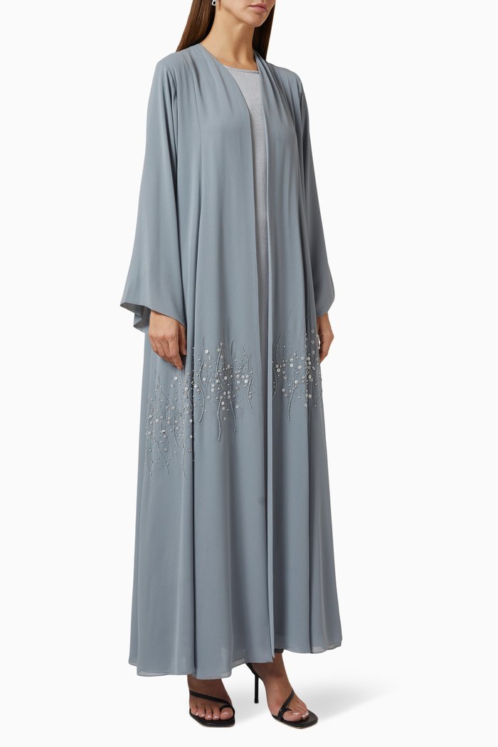 

3-piece Embellished Abaya Set in Chiffon, Blue