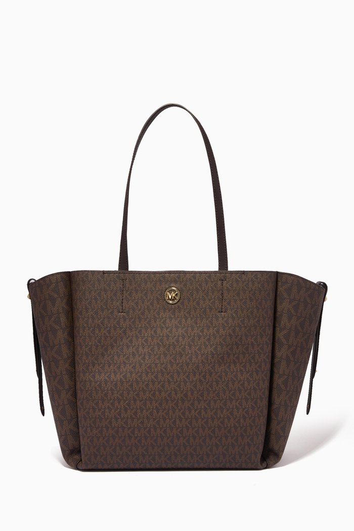 

Freya Large Tote Bag in Logo Canvas, Brown