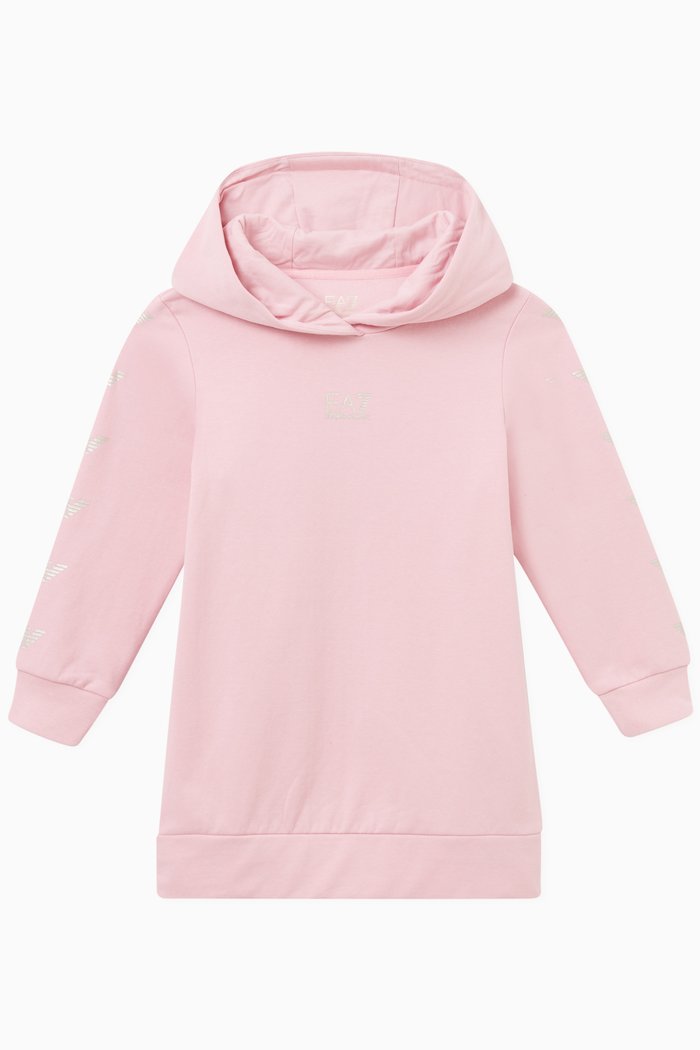 Logo Hooded Dress in Cotton, Pink