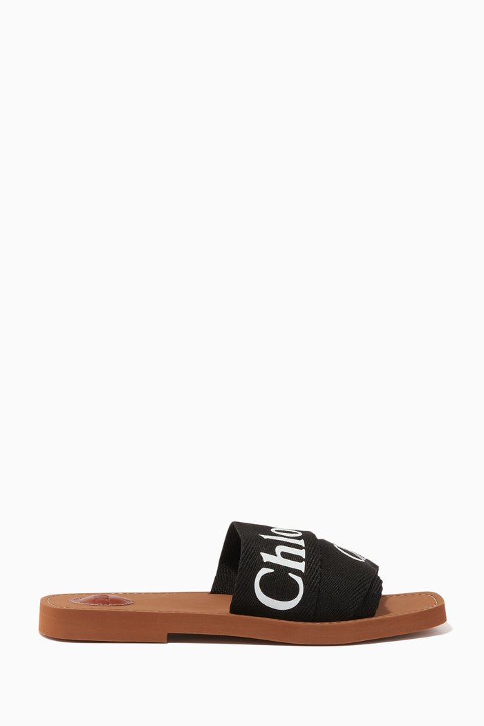 

Woody Slides in Linen Canvas, Black