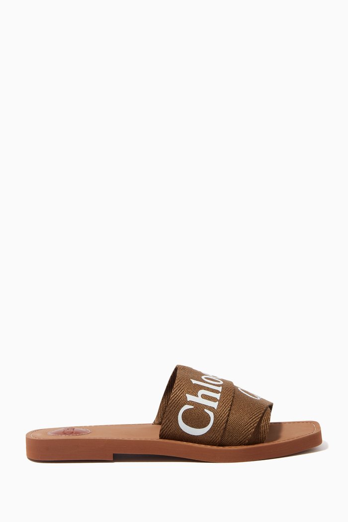 

Woody Slides in Linen Canvas, Brown