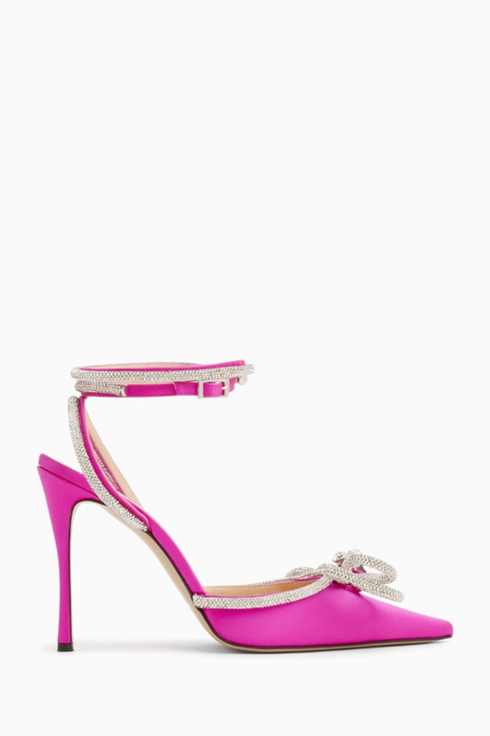 

Double Bow Crystal 110 Pumps in Satin, Pink