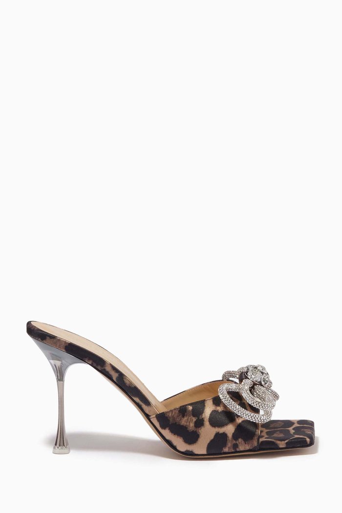 

Double Bow 95mm Mule Heel Sandals in Satin, Neutral