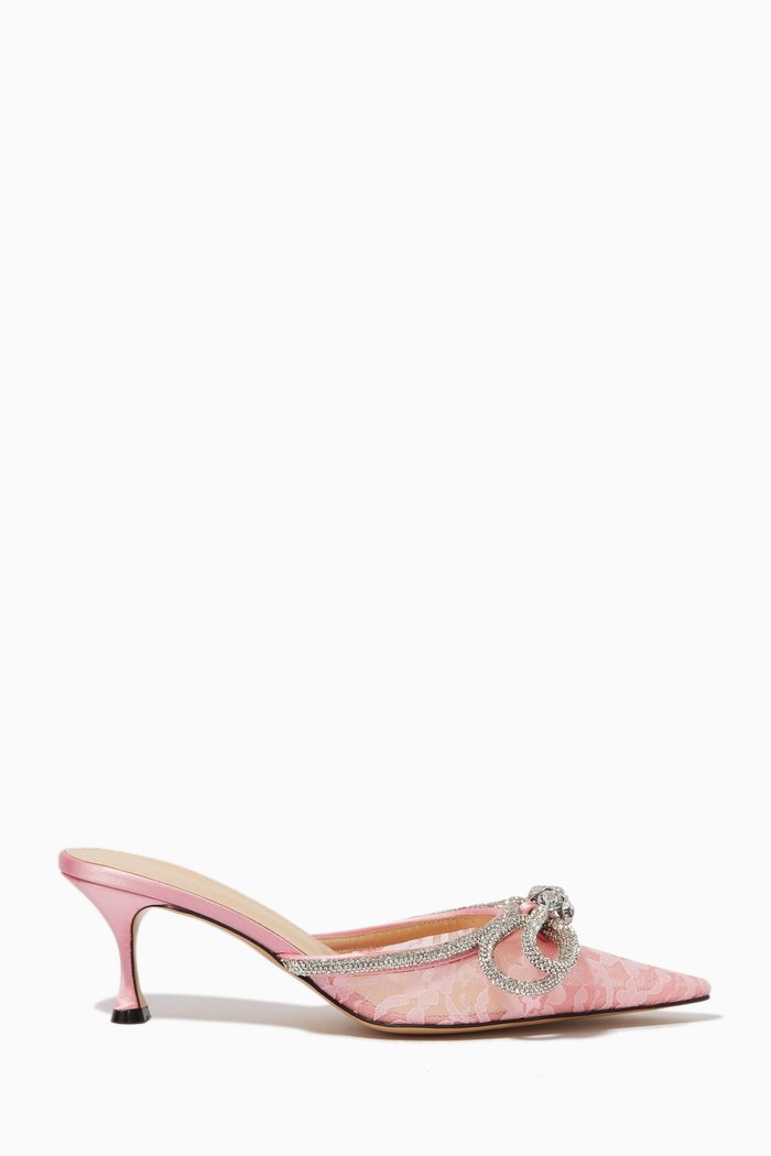 

Double Bow Crystal Mules in Lace & Satin, Pink