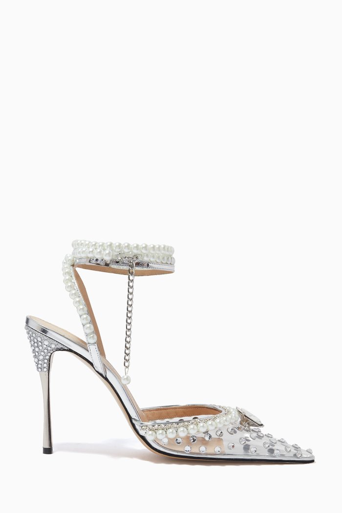 Diamond Of Elizabeth 110mm Pumps in Plexi & Metallic Leather, Silver