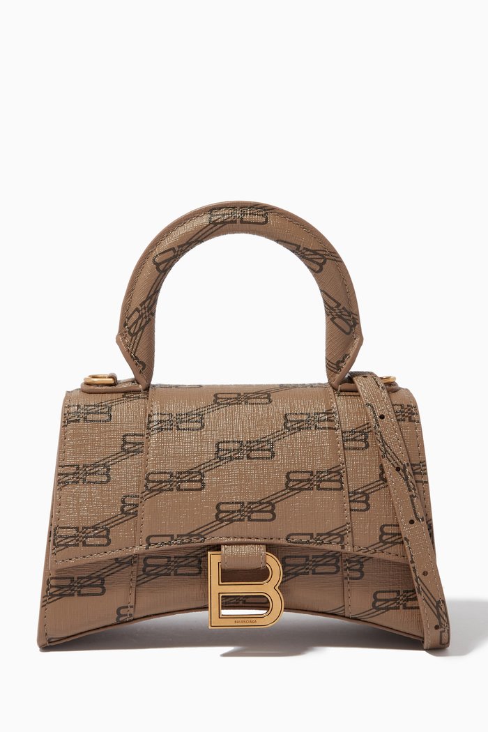 

Hourglass XS Top Handle Bag in BB Monogram Canvas, Neutral
