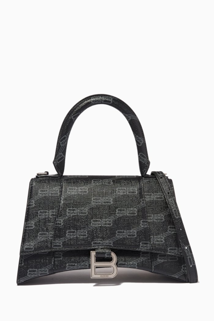 

Hourglass Small Top Handle Bag in BB Monogram Canvas, Grey