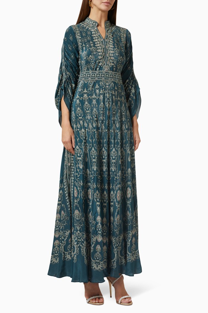 

Floral Embellished Kaftan in Georgette, Blue