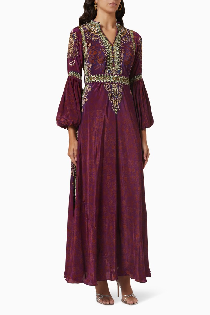 

Crystal Embellished Kaftan in Georgette, Burgundy