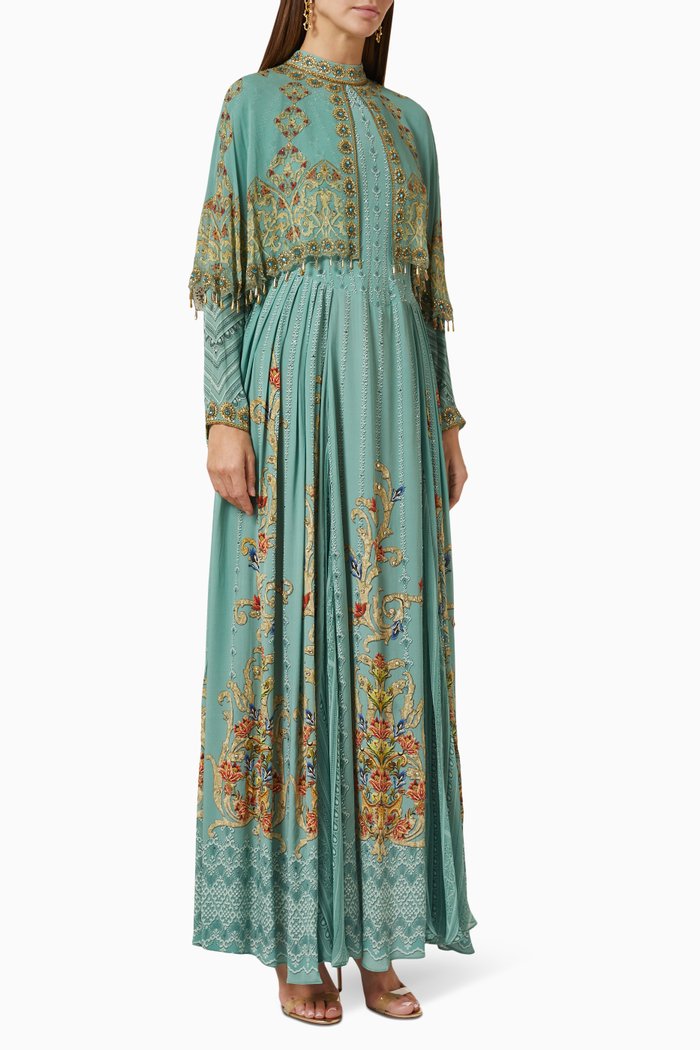 

Embellished Cape Kaftan in Georgette, Blue