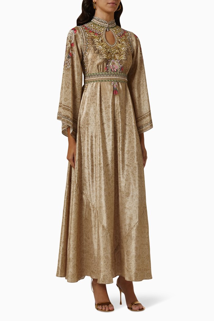 

Floral Embellished Kaftan in Georgette, Neutral