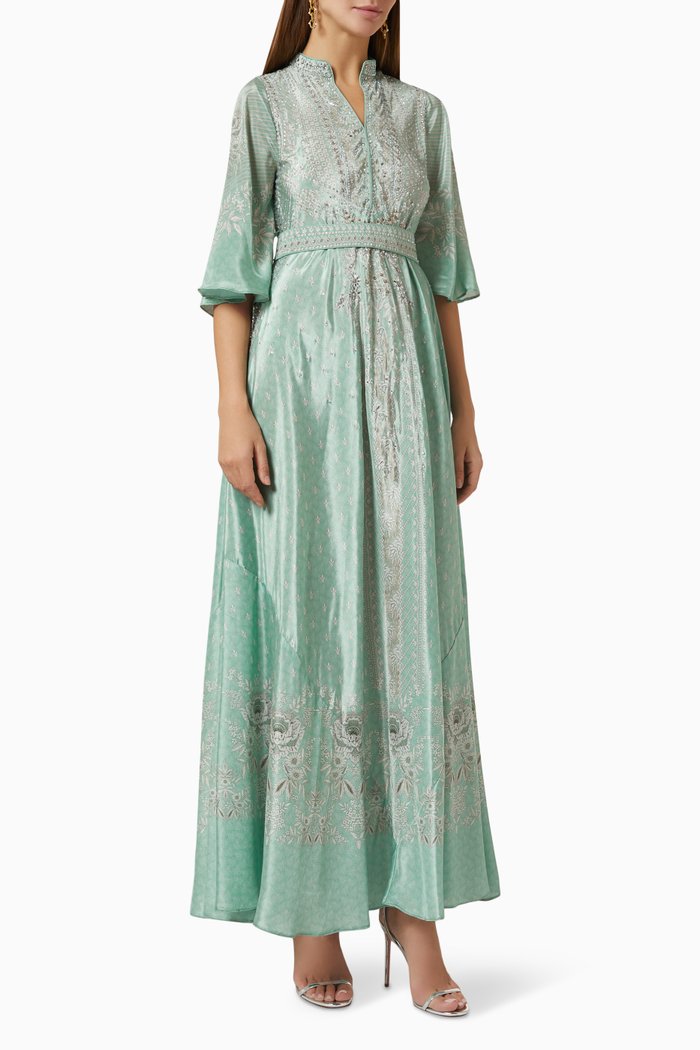 

Crystal Embellished Kaftan in Georgette, Blue