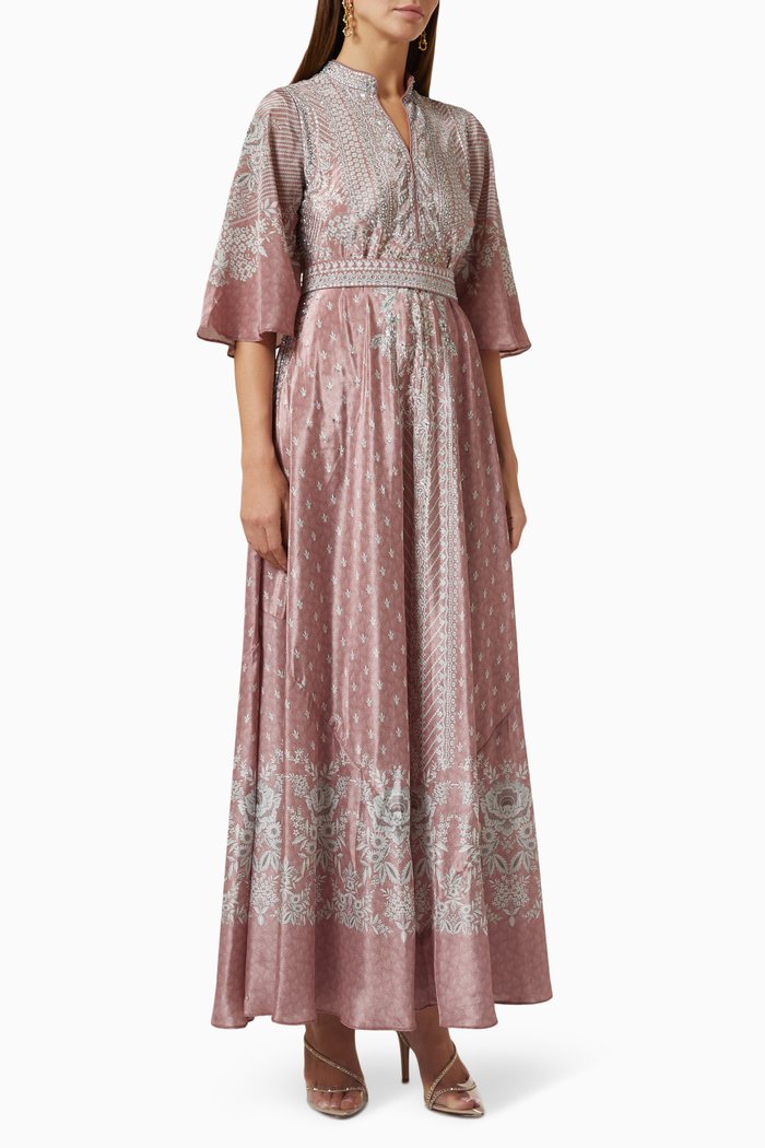 

Floral Embellished Kaftan in Georgette, Pink