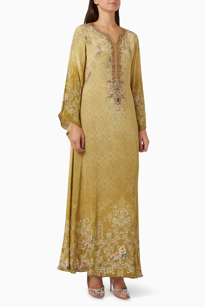 

Embellished Floral Print Kaftan, Neutral