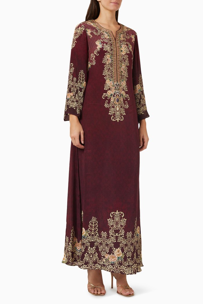 

Embellished Floral Print Kaftan, Burgundy