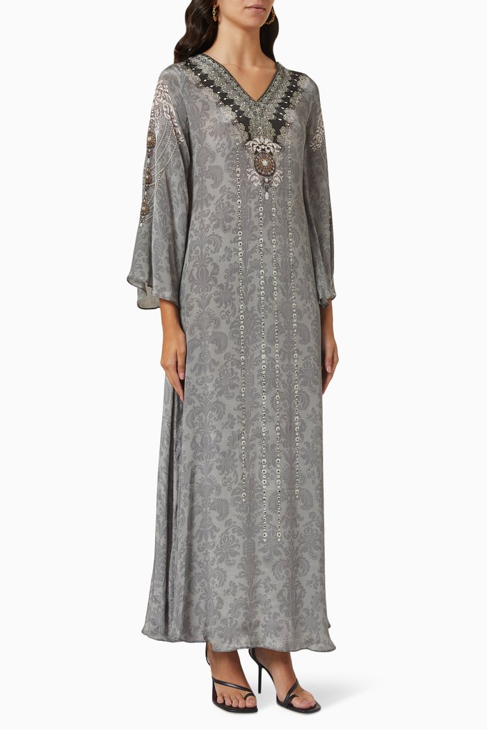 

Crystal Embellished Kaftan in Georgette, Grey