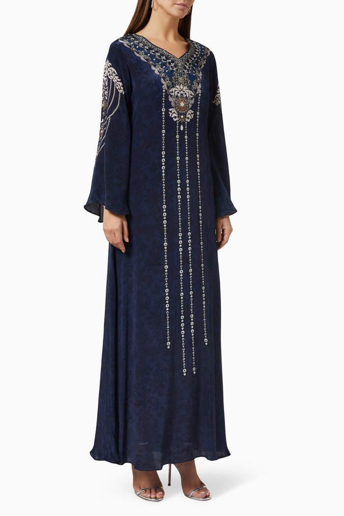 

Crystal Embellished Kaftan in Georgette, Blue