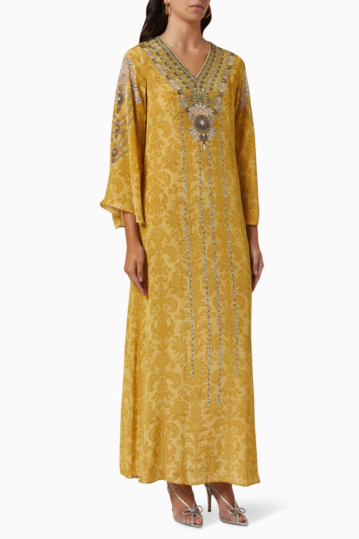 

Crystal Embellished Kaftan in Georgette, Yellow