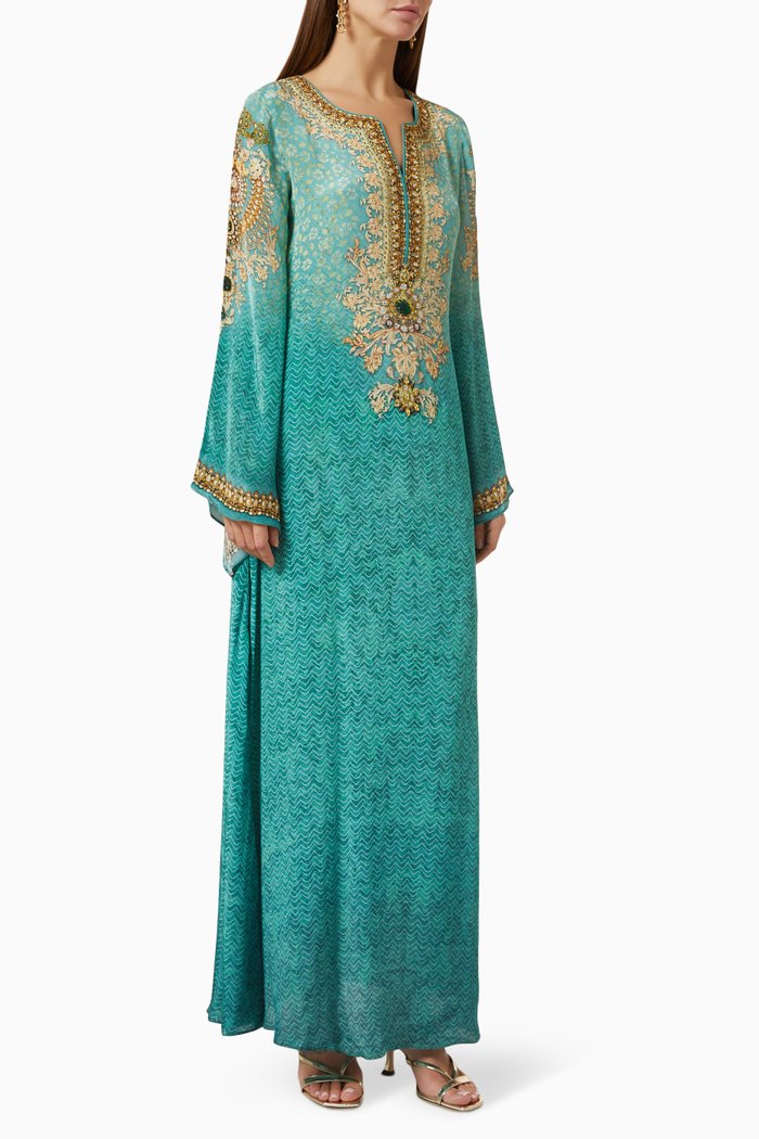 

Crystal Embellished Kaftan in Georgette, Blue
