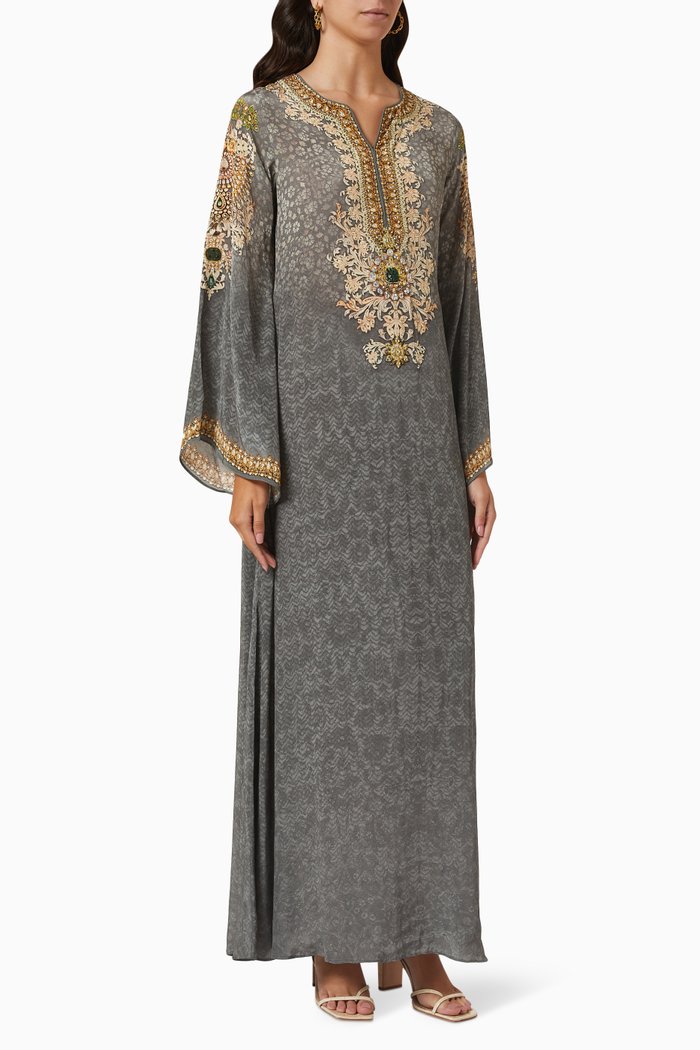 

Crystal Embellished Kaftan in Georgette, Grey