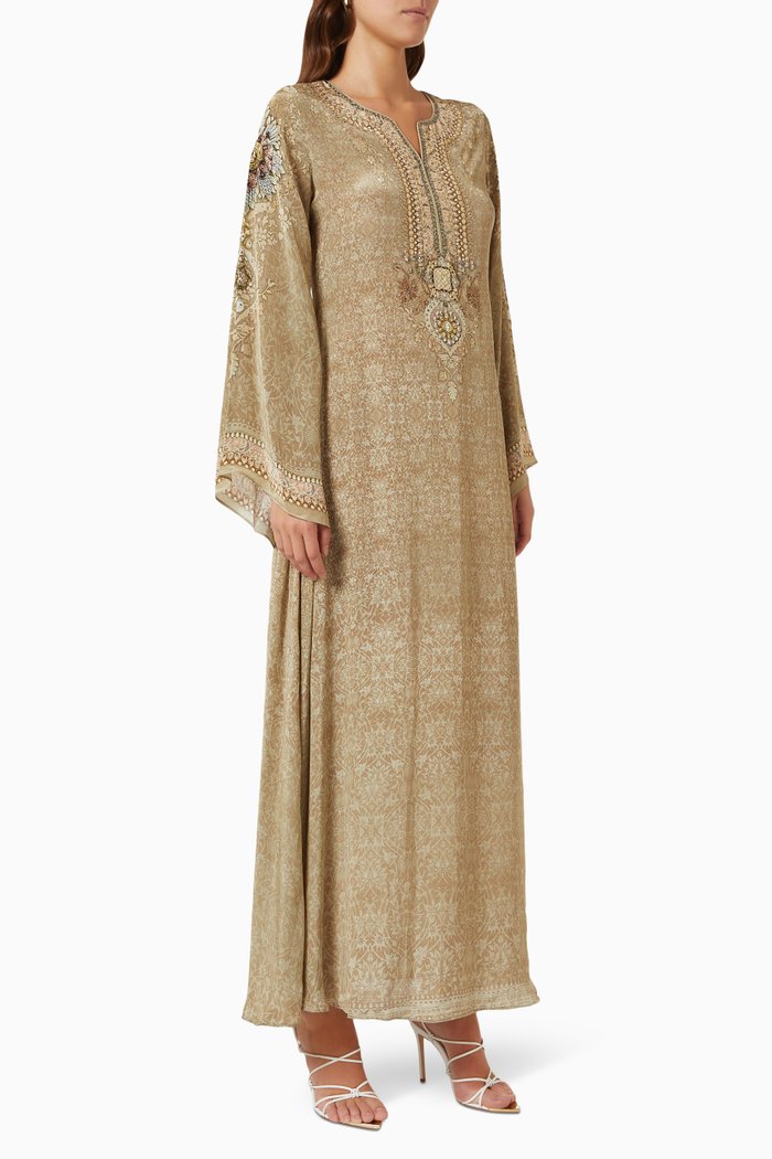 

Crystal Embellished Kaftan in Georgette, Neutral