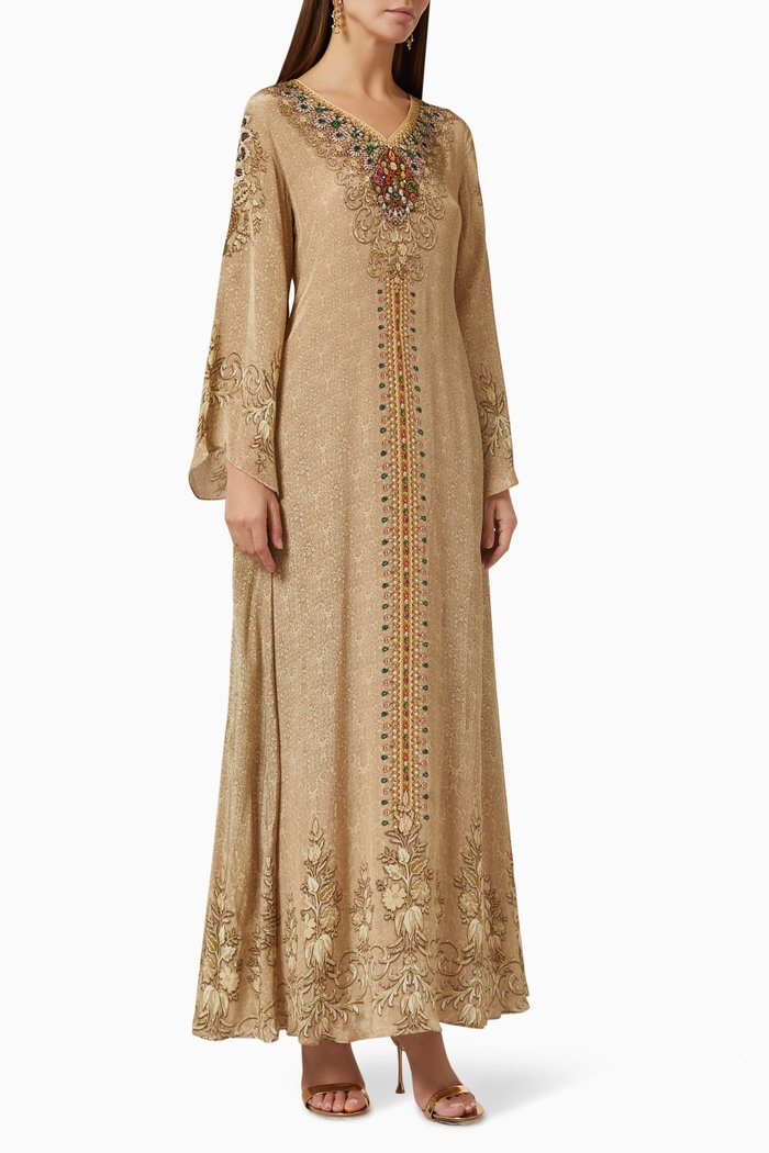 

Crystal Embellished Kaftan in Georgette, Neutral